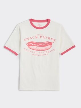 Vineyard Vines White Tee with Pink Ringer 'Snack Patrol' Graphic